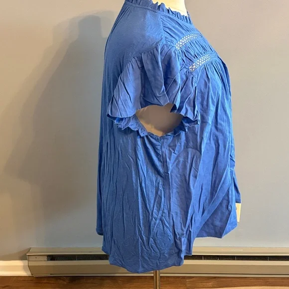 Lane Bryant size 26 Blue Ruffle Sleeve Blouse - Picture 4 of 6